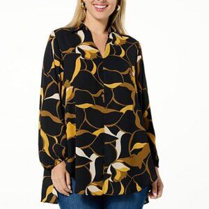 Colleen Lopez Red Pink Orange Black Popover V Neck Tunic Blouse XXS